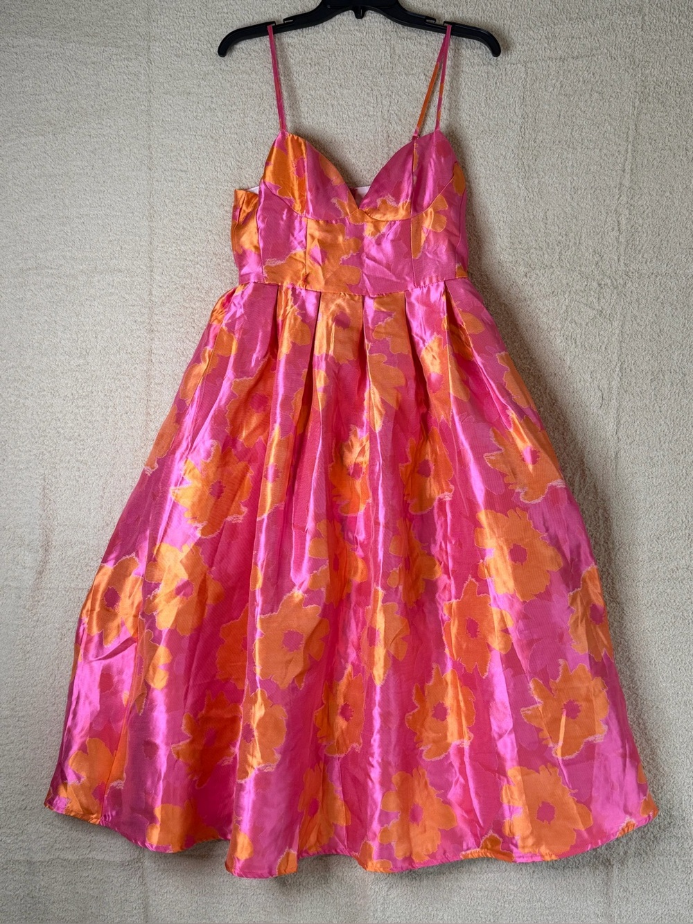 Lulus Vivinna Pink and Orange Floral Jacquard Pleated Midi Dress Size M NWT - Picture 6 of 15